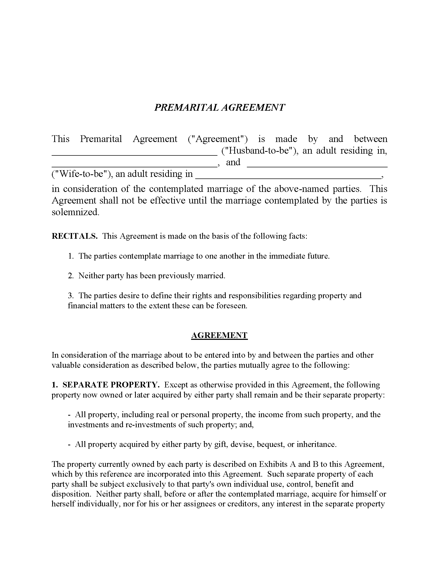 Arizona Prenuptial Agreement Form Free Printable Legal Forms