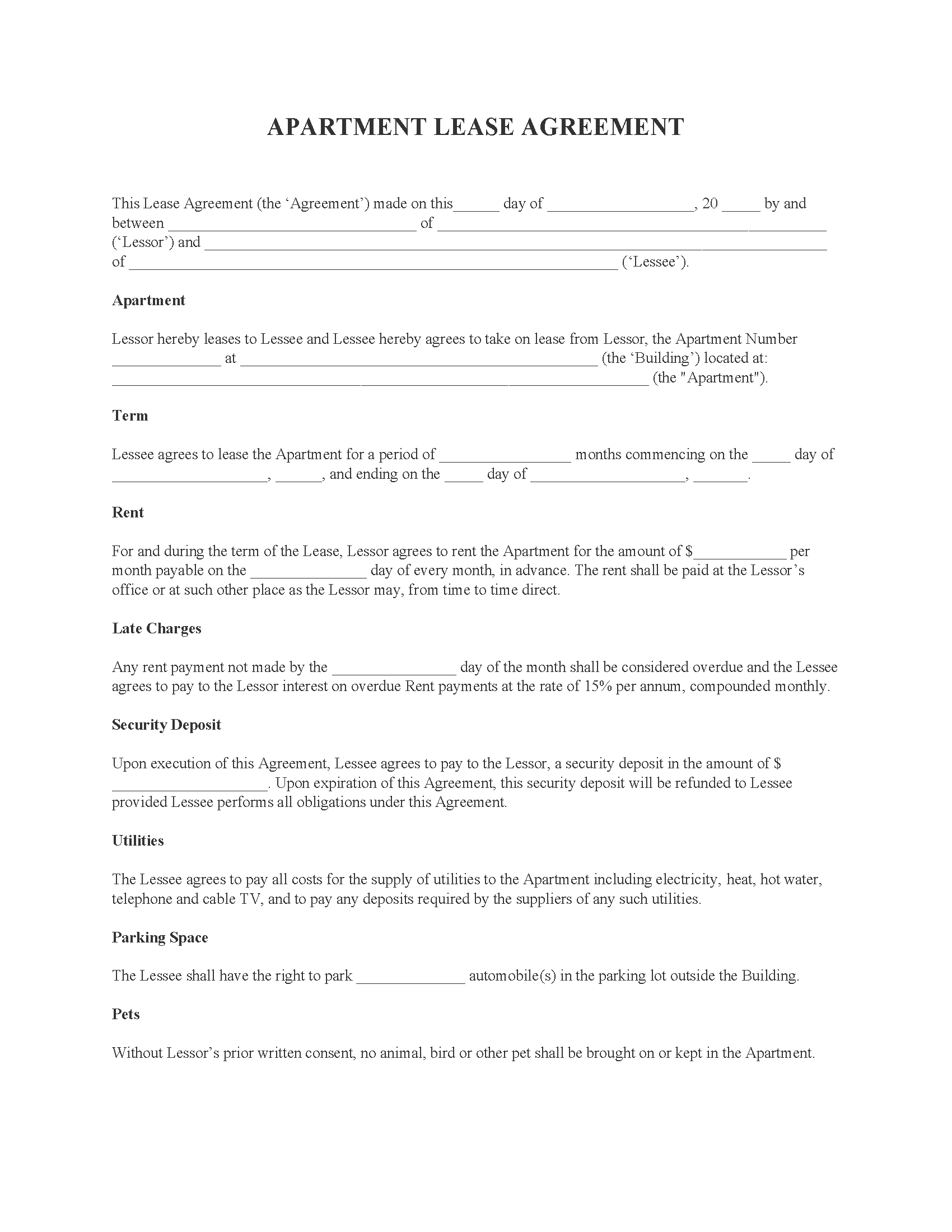 Free Printable Apartment Lease Agreement