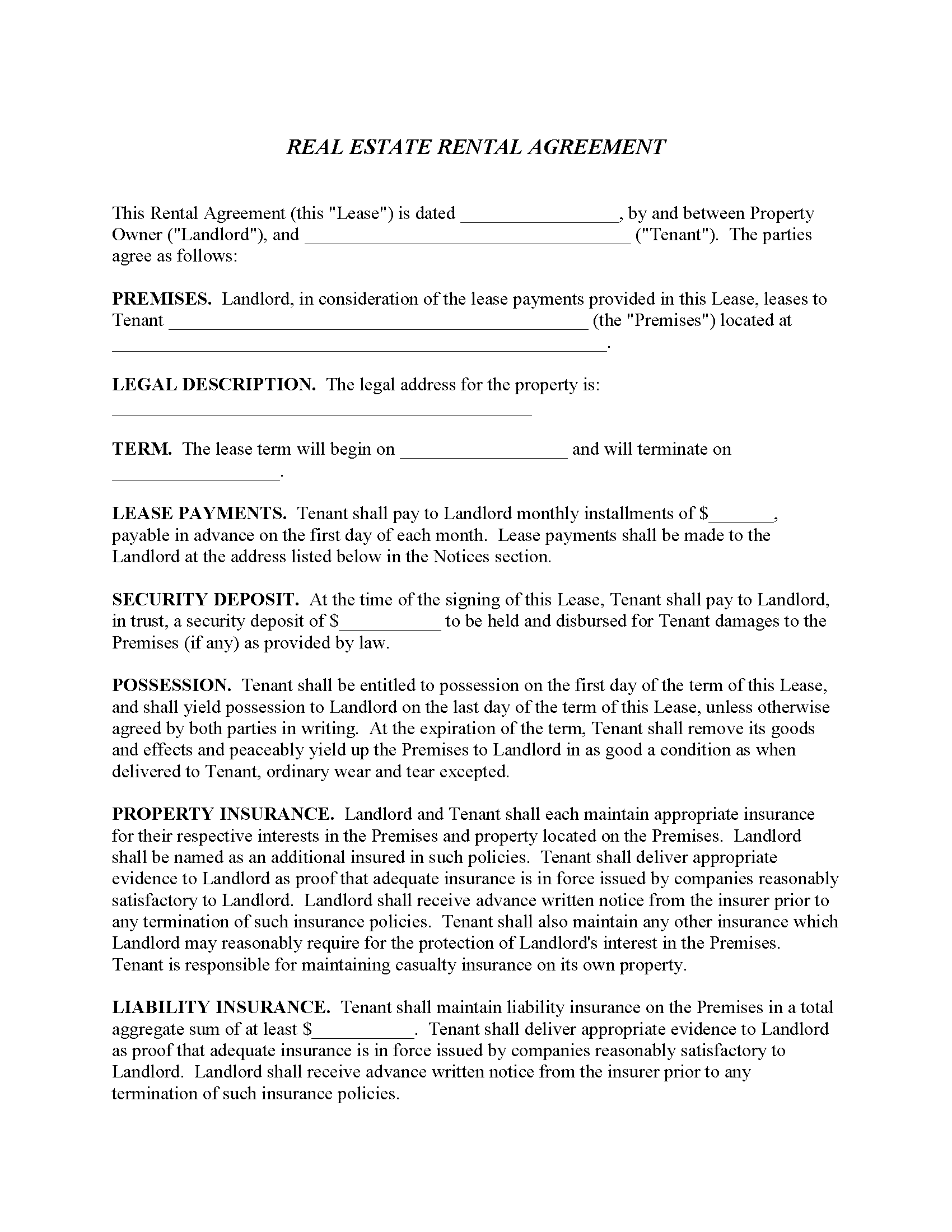 commercial property rental agreement fillable pdf free