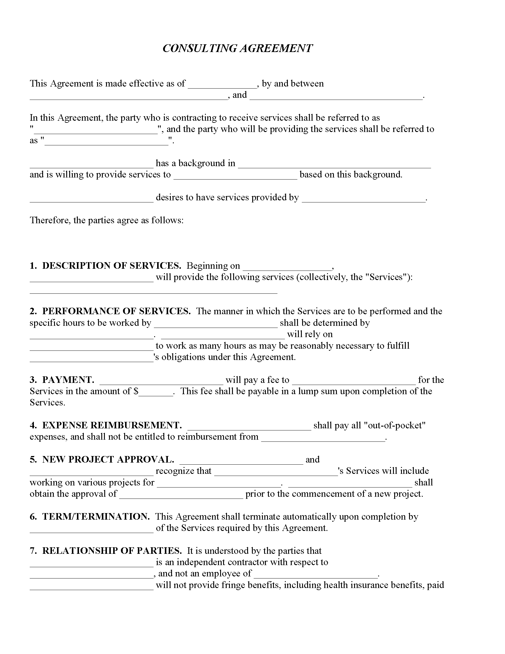 Consulting Agreement Fillable PDF Free Printable Legal Forms