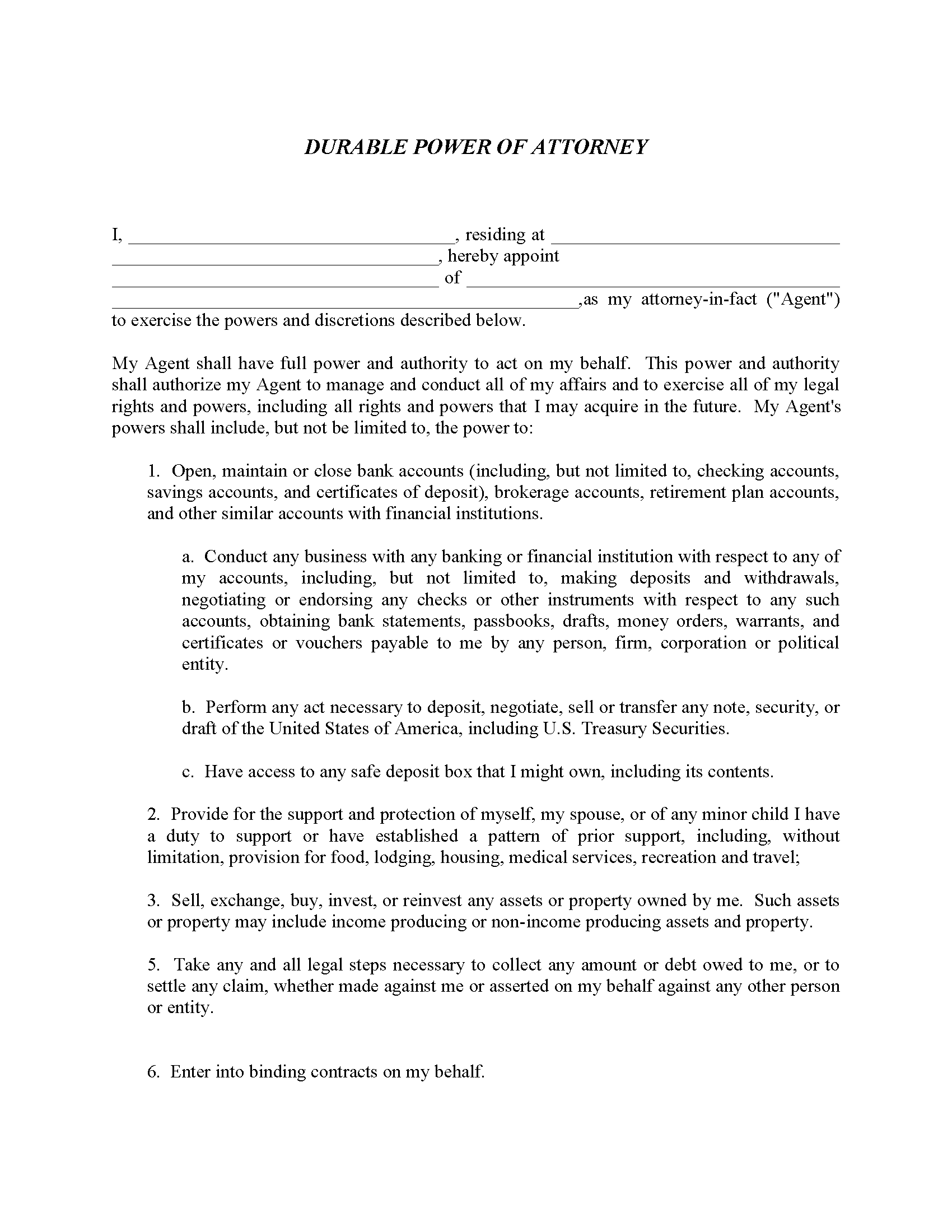 Enduring Power of Attorney - Fillable PDF - Free Printable Legal Forms