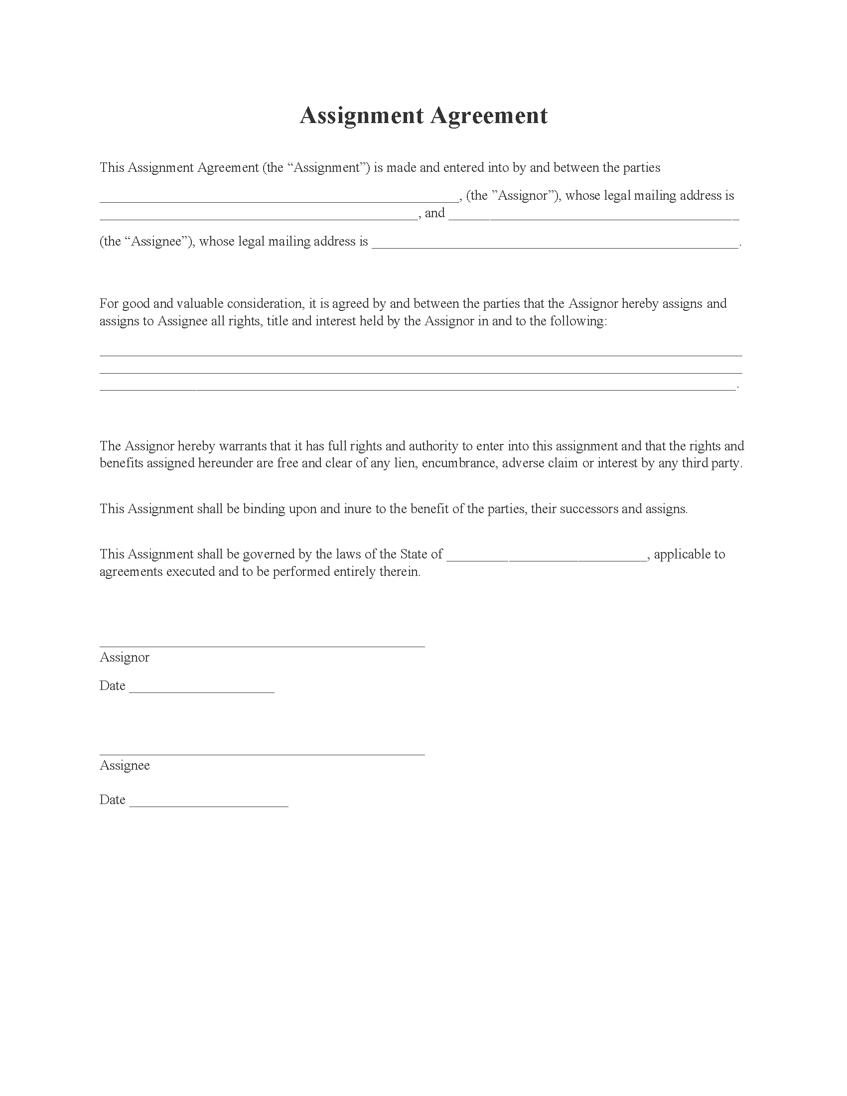 assignment agreement from