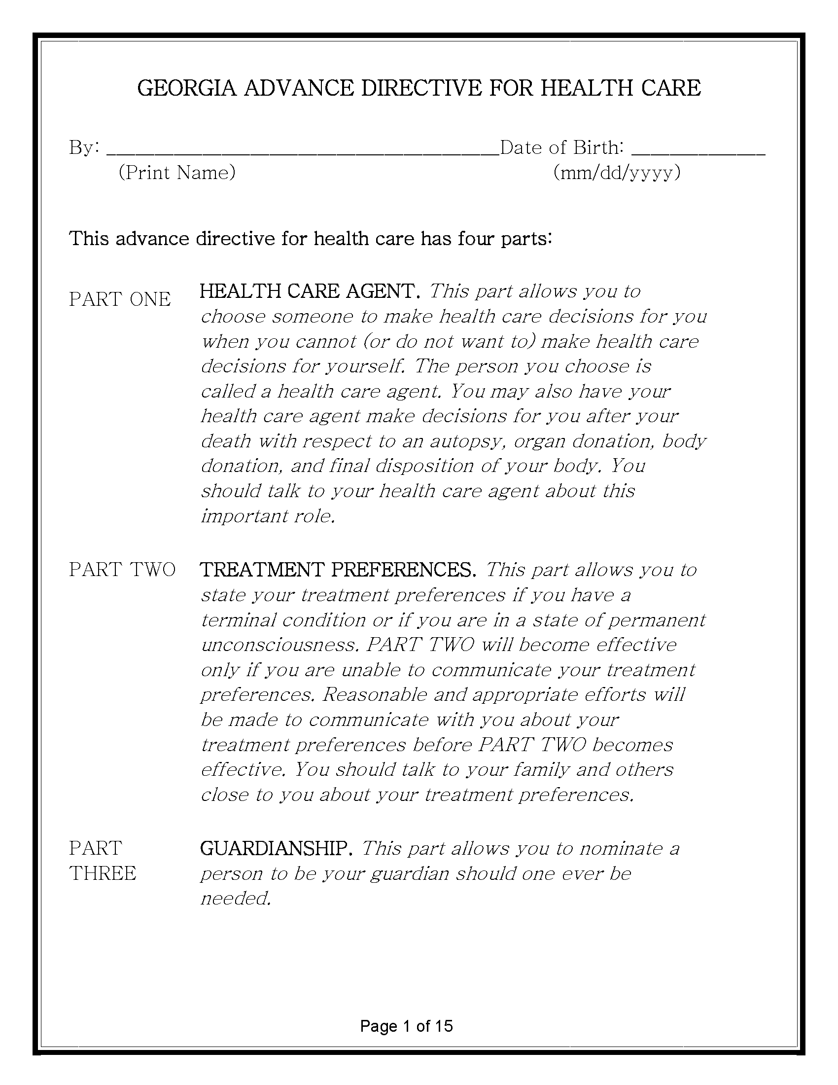 Health Care Power of Attorney Fillable PDF Free Printable