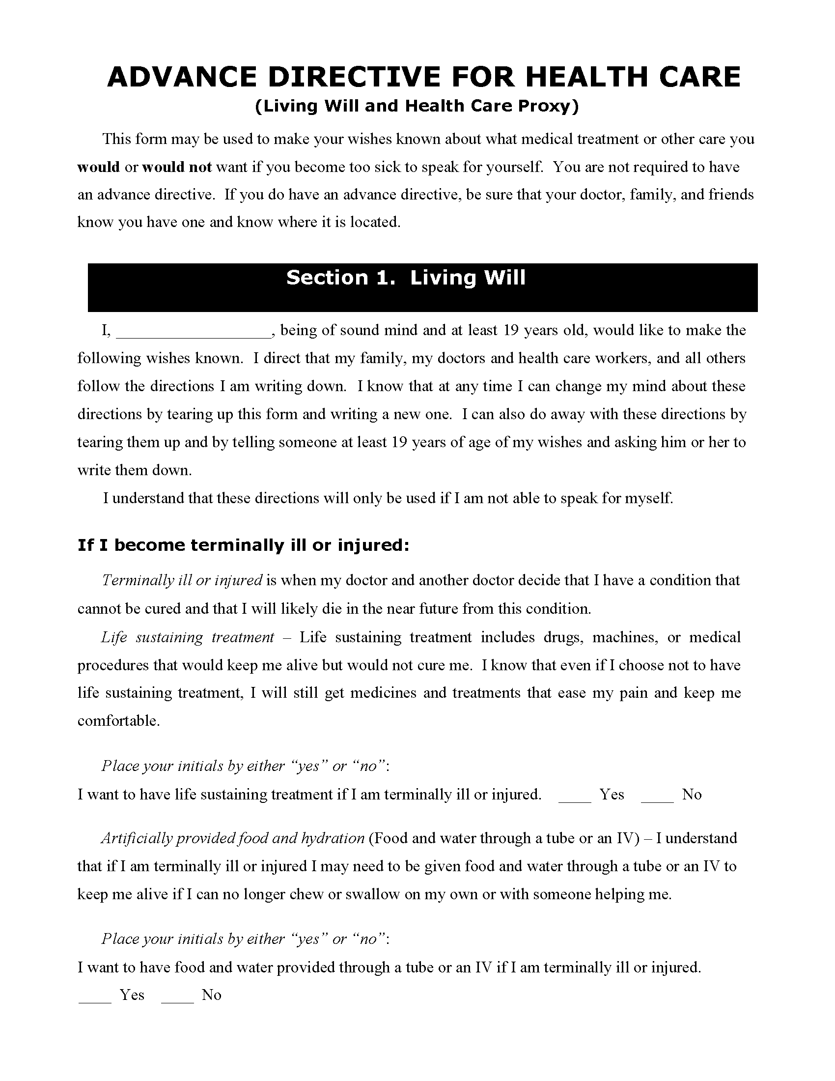 Georgia Living Will Form Fillable PDF Free Printable Legal Forms