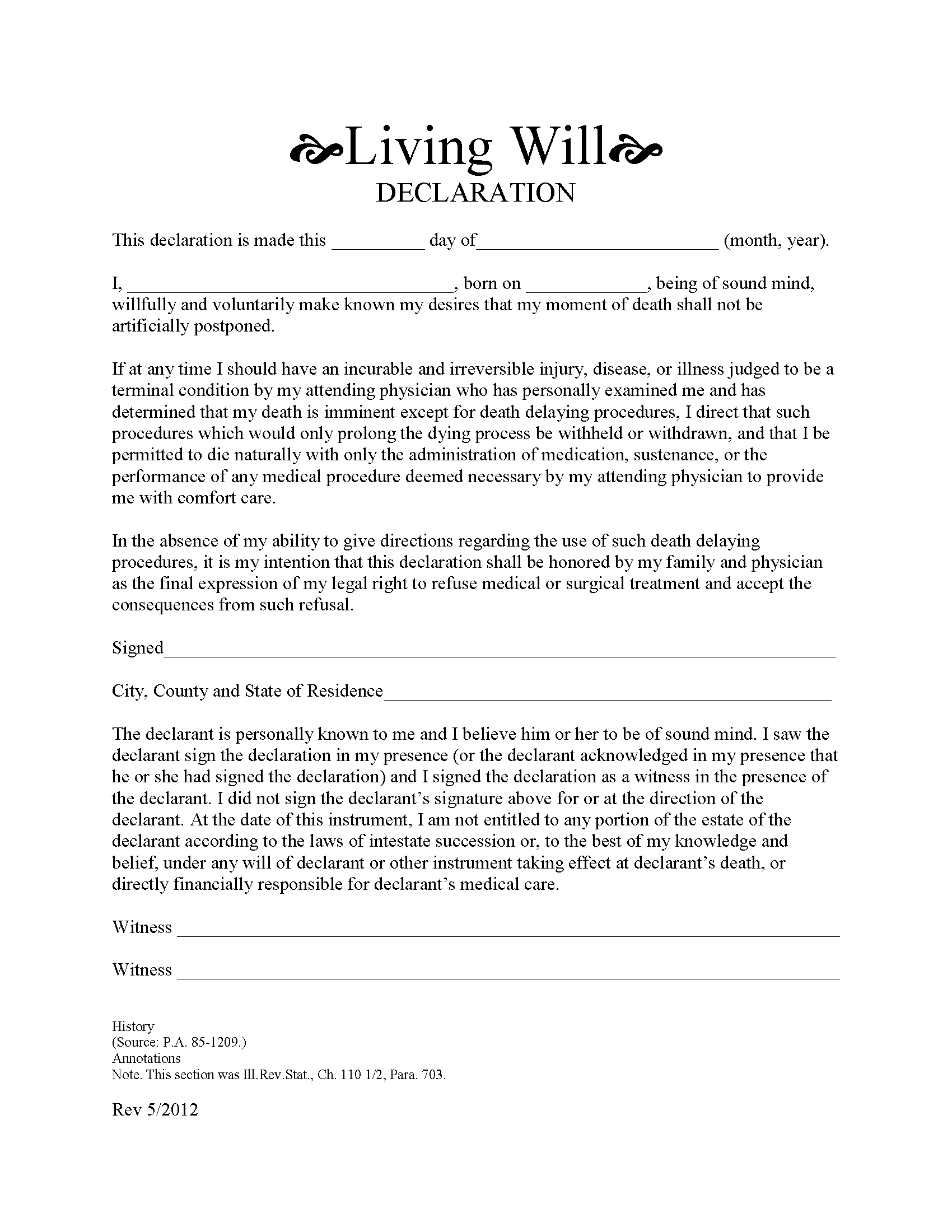 Illinois Living Will Form Fillable Pdf Free Printable Legal Forms