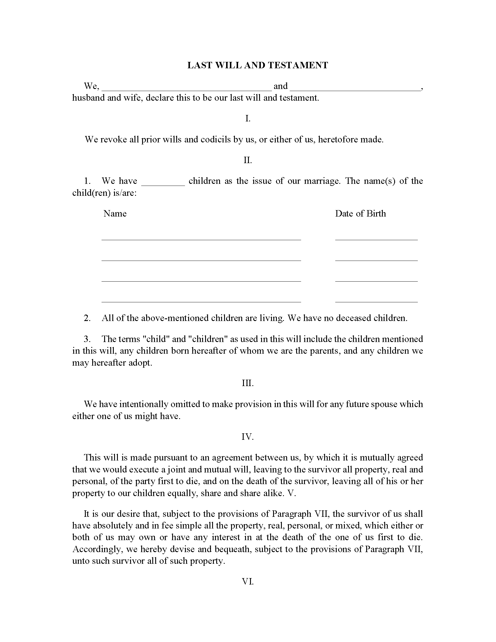 Joint Will Form Fillable Pdf Free Printable Legal Forms