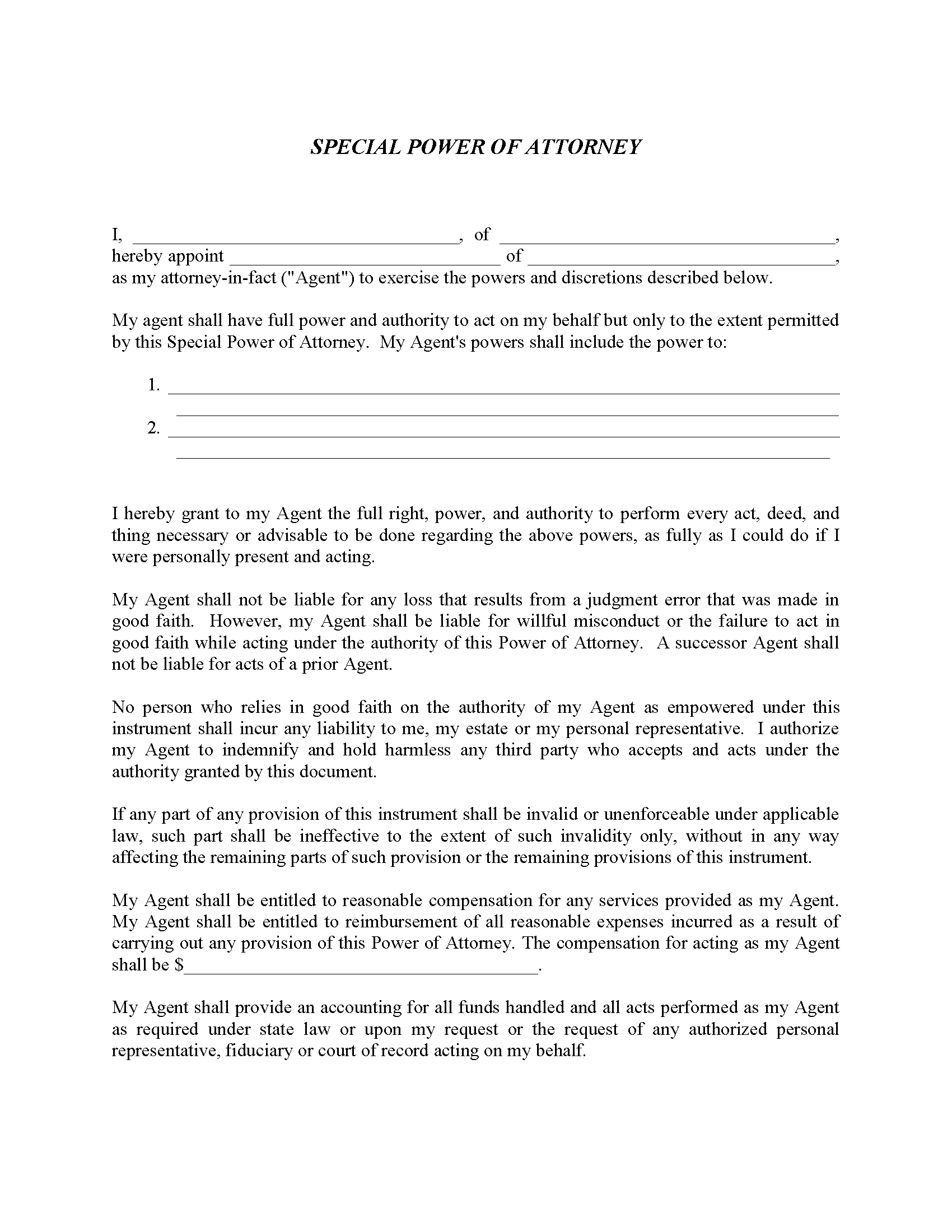 Limited Power Of Attorney Fillable Pdf Free Printable Legal Forms