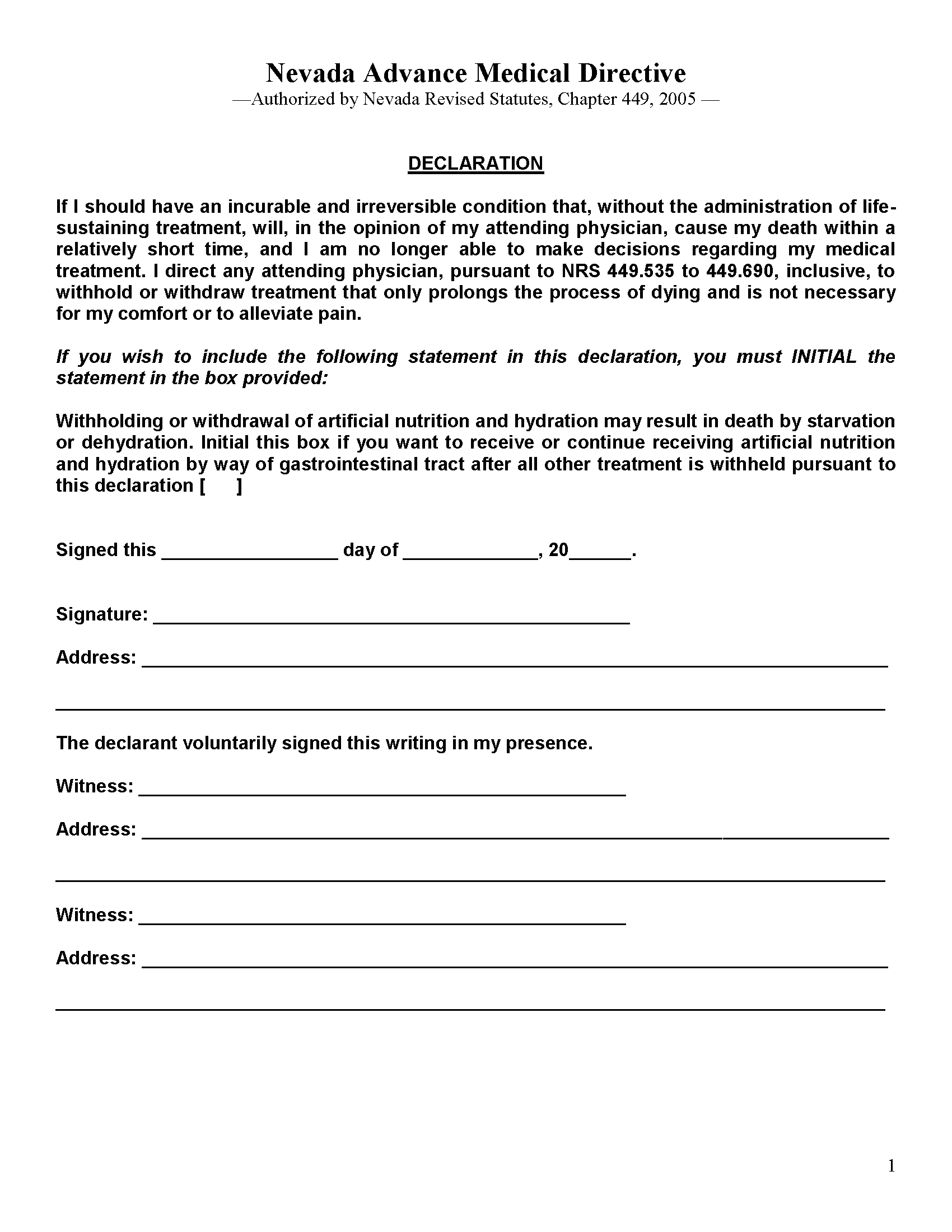Free Printable Durable Power Of Attorney Form Nevada Printable Forms 