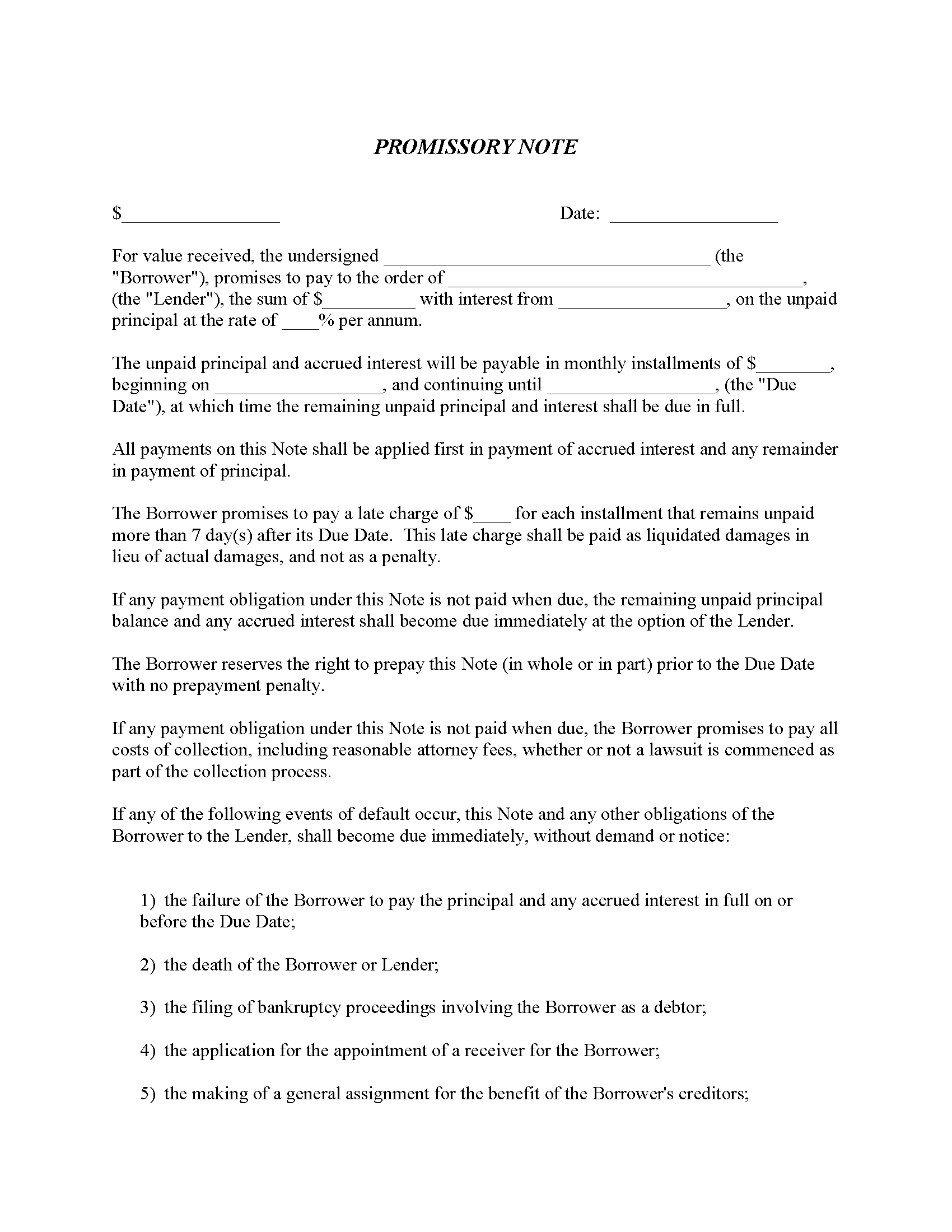 Promissory Note Fillable PDF Free Printable Legal Forms