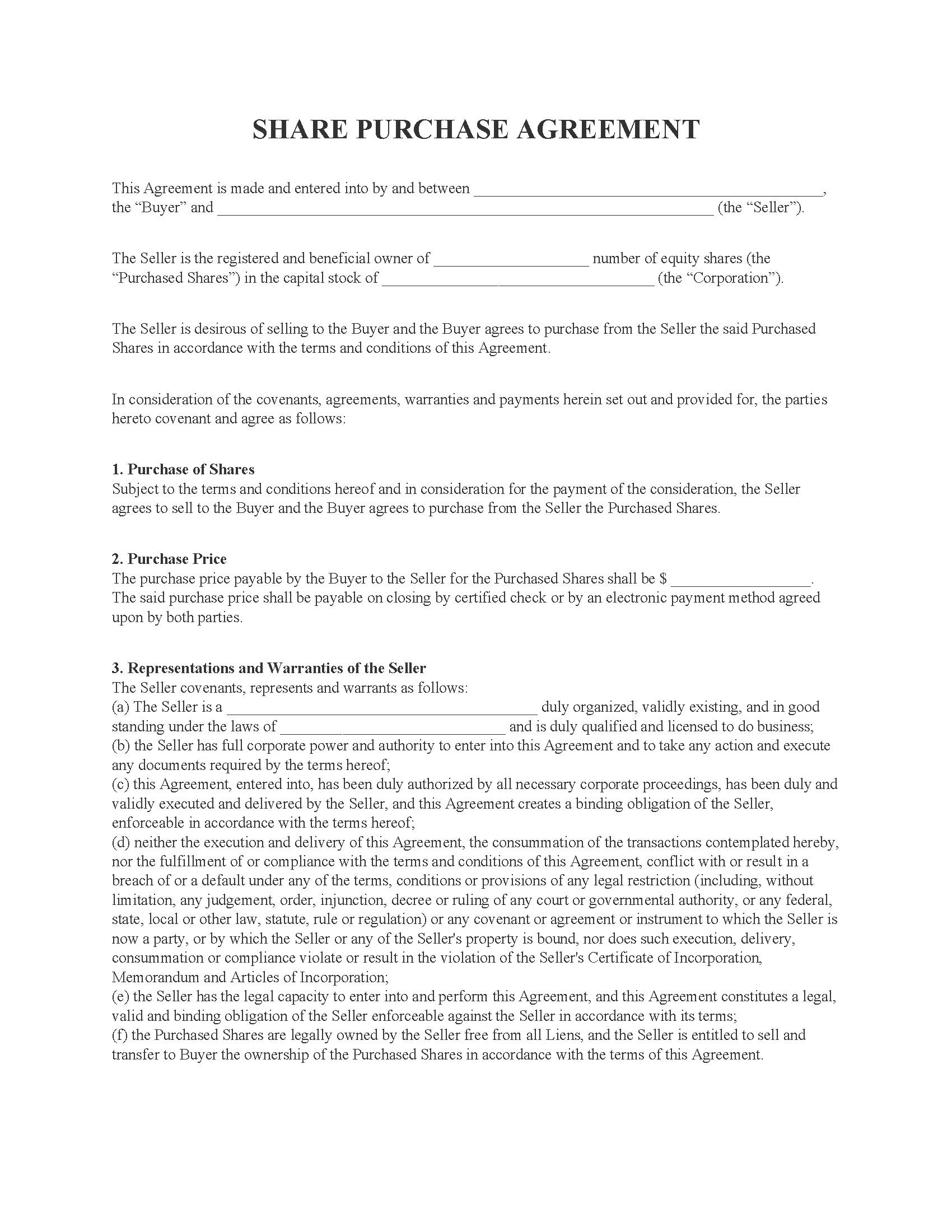 assignment of share purchase agreement