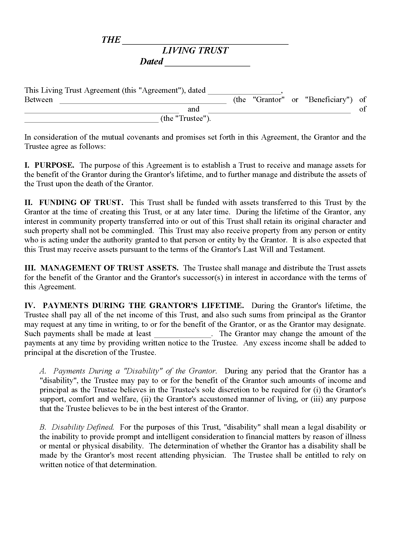 Free Printable Revocable Living Trust Form