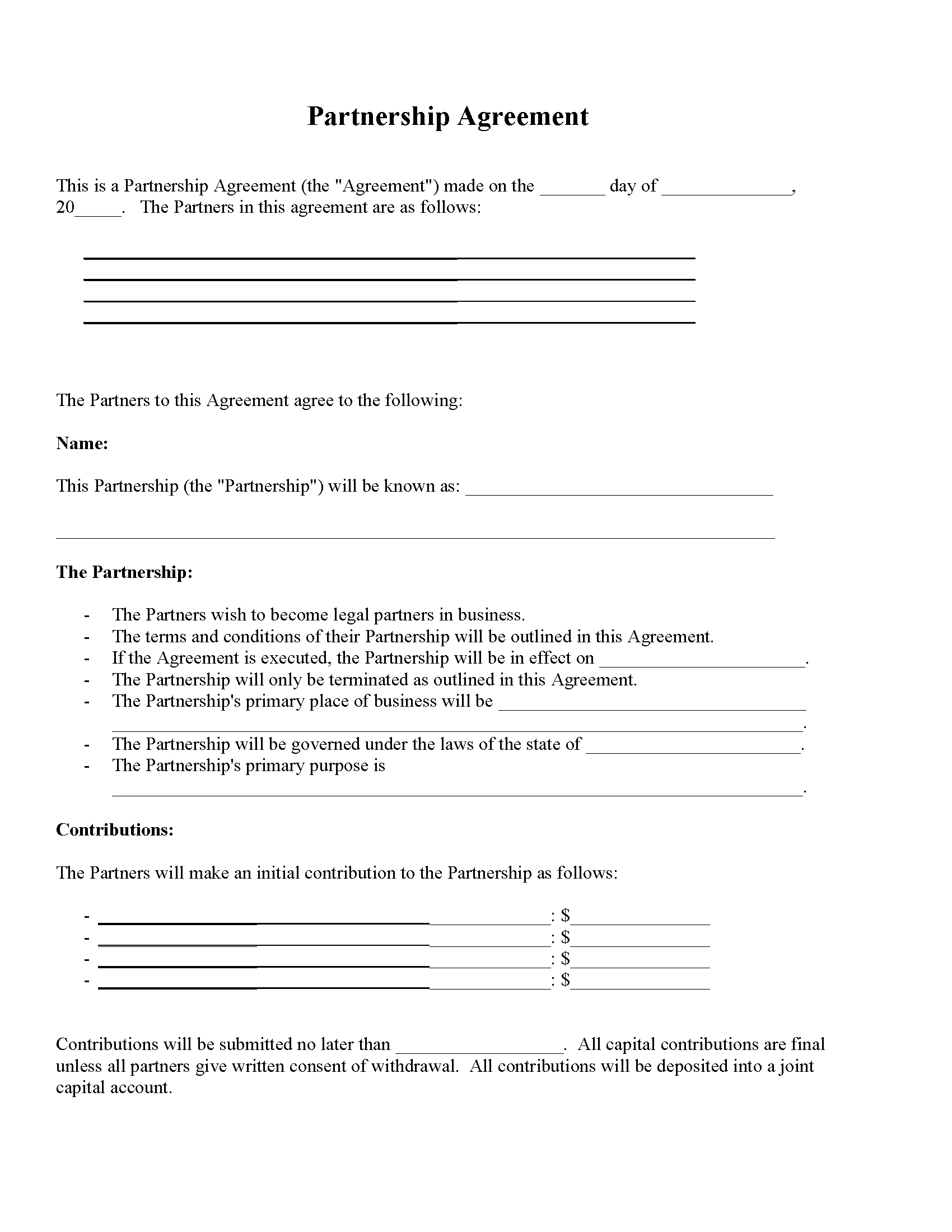 Missouri Partnership Agreement Form - Free Printable Legal Forms With Regard To Business Partnership Contract Template Free