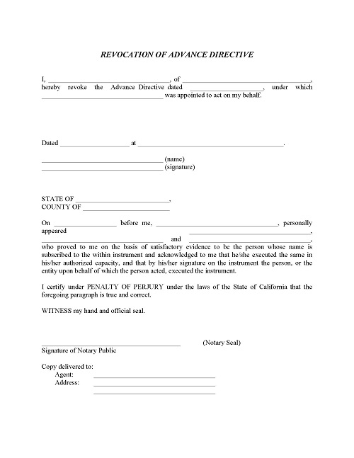 Revocation of Advance Directive Revocation of Advance Directive