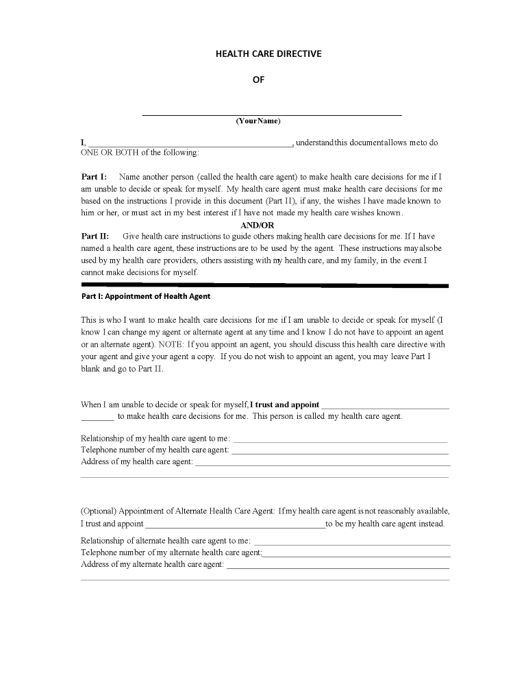 Advance Directive For Health Care Forms - Free Printable Legal Forms