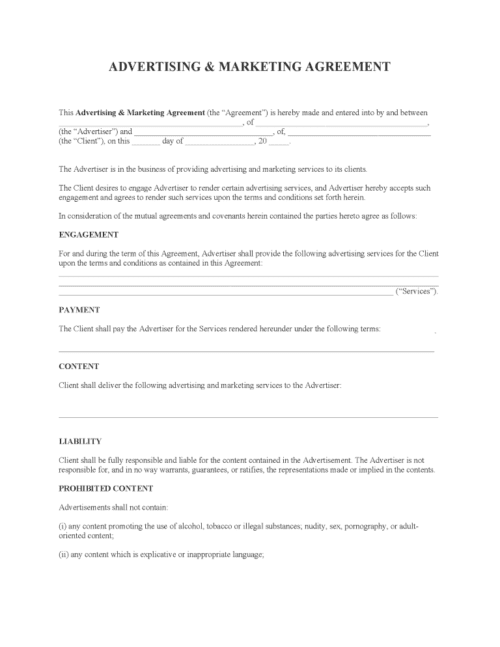 Advertising and Marketing Agreement Form PDF