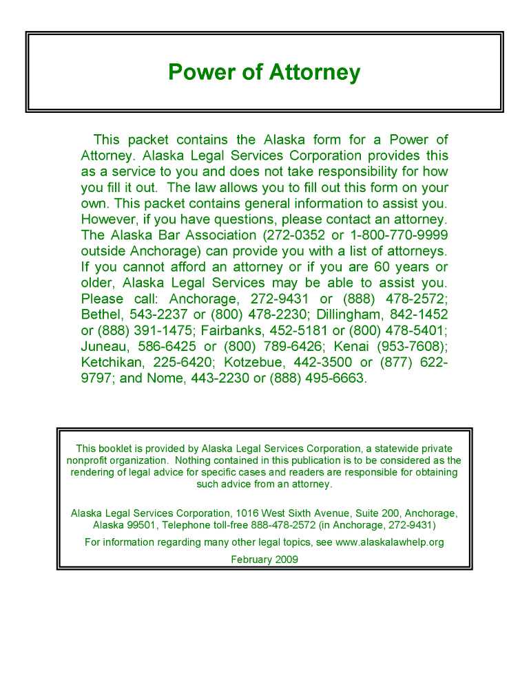 Alaska Durable Power of Attorney Form Alaska Durable Power of Attorney Form