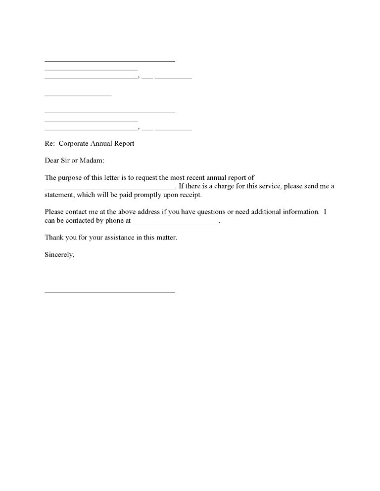 Annual Corporate Report Request Annual Corporate Report Request Form