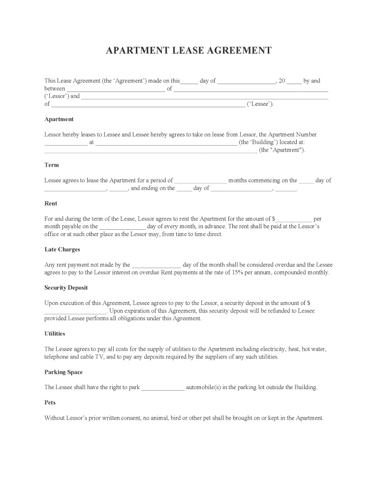 Apartment Lease Agreement Apartment Lease Agreement Form
