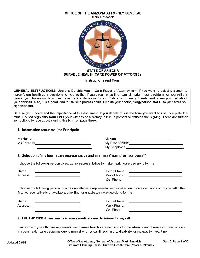 Arizona Power of Attorney Form Free Printable Arizona Power of Attorney Form Free Printable
