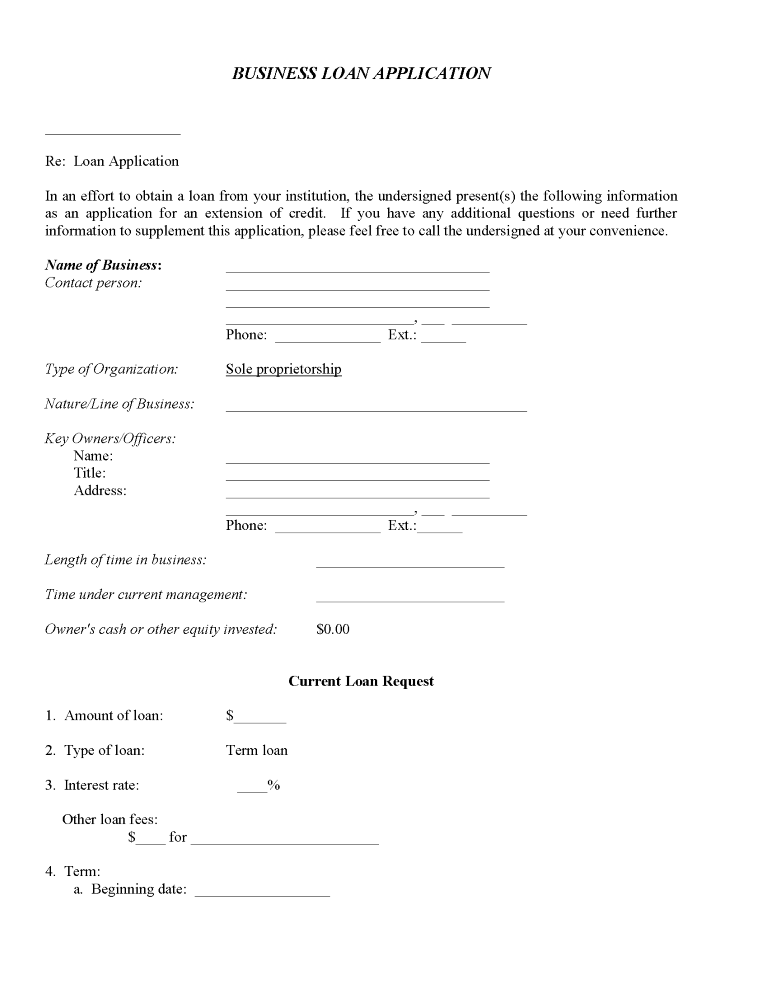 Business Loan Application Business Loan Application Form