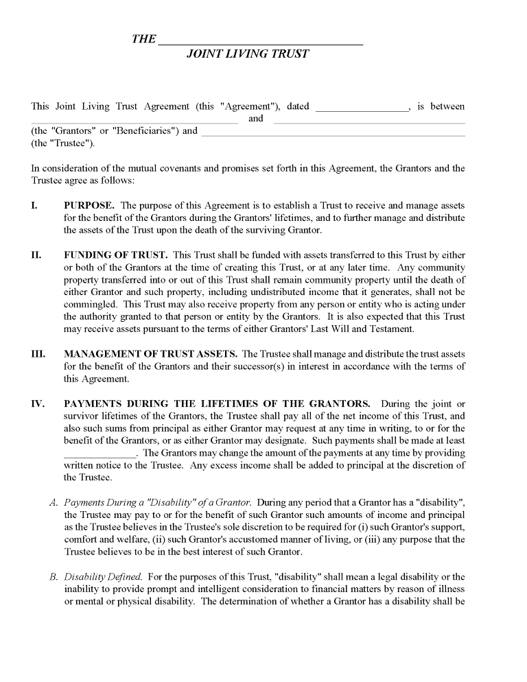California Joint Living Trust Form