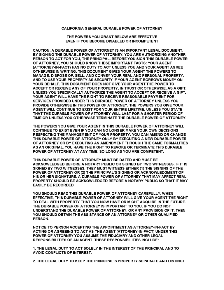 California Power of Attorney Forms California Power of Attorney Forms