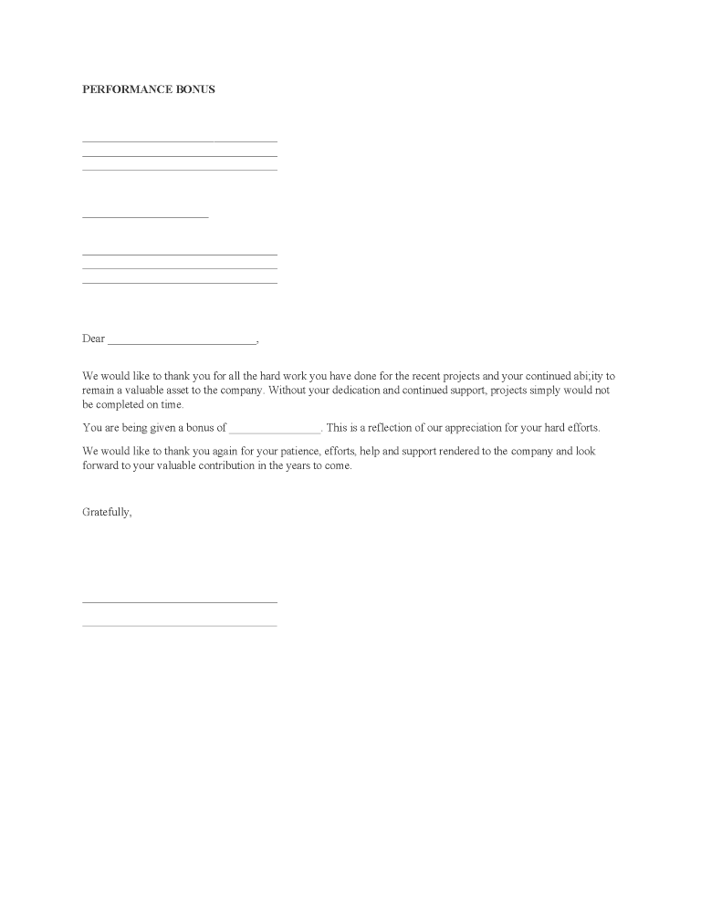 Company Bonus Letter Company Bonus Letter