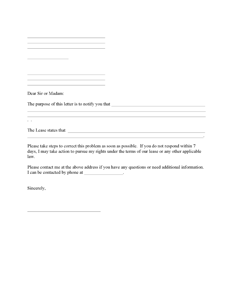 Complaint to Landlord Form