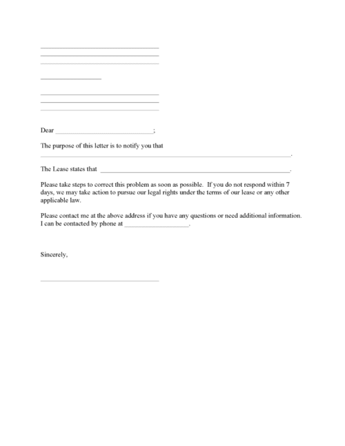 Complaint to Lessor Form PDF