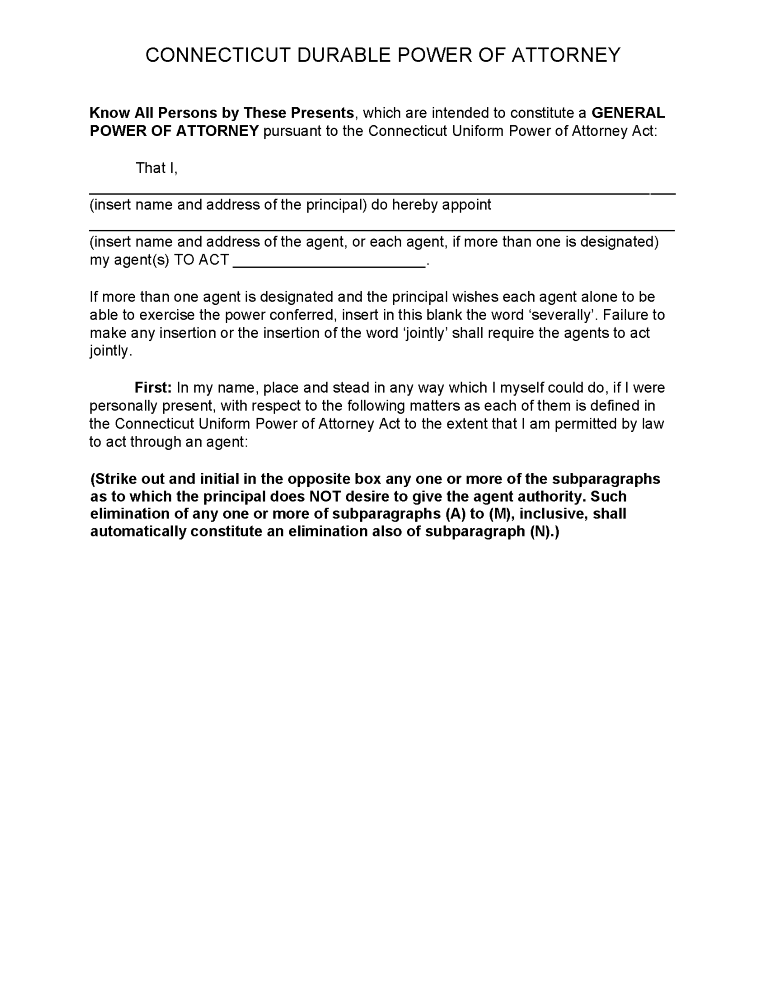 Connecticut Financial Power of Attorney Form Connecticut Financial Power of Attorney Form