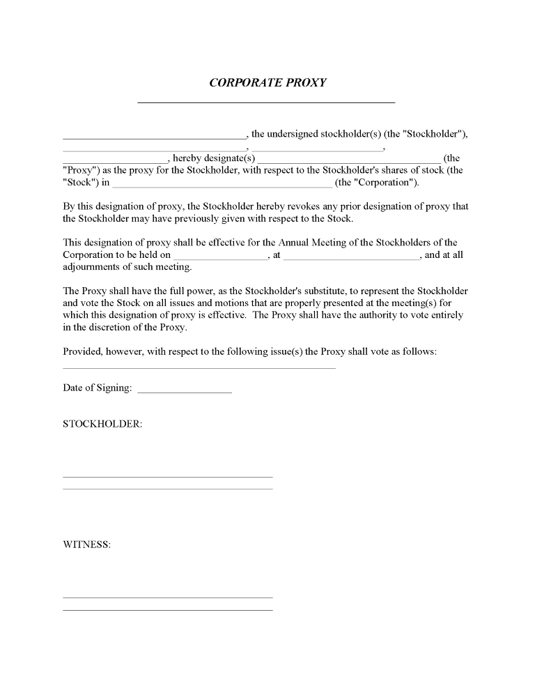 Corporate Proxy Form Corporate Proxy Form