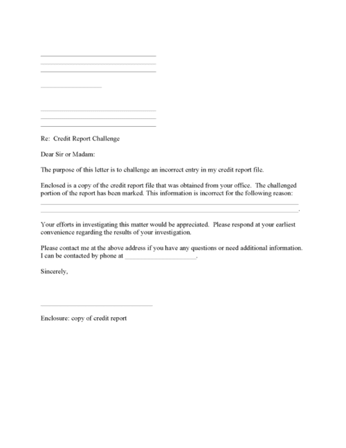 Credit Report Challenge Form PDF Credit Report Challenge Form PDF