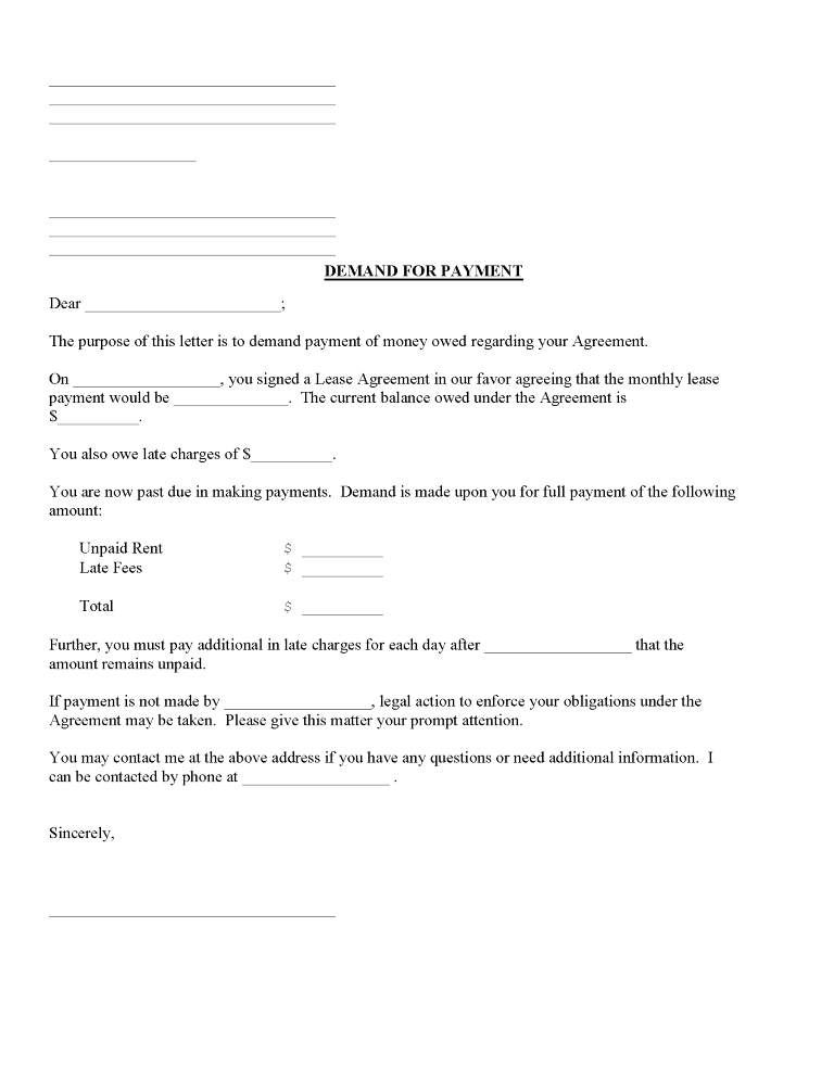 Demand For Lease Payment Form Demand for Lease Payment Form