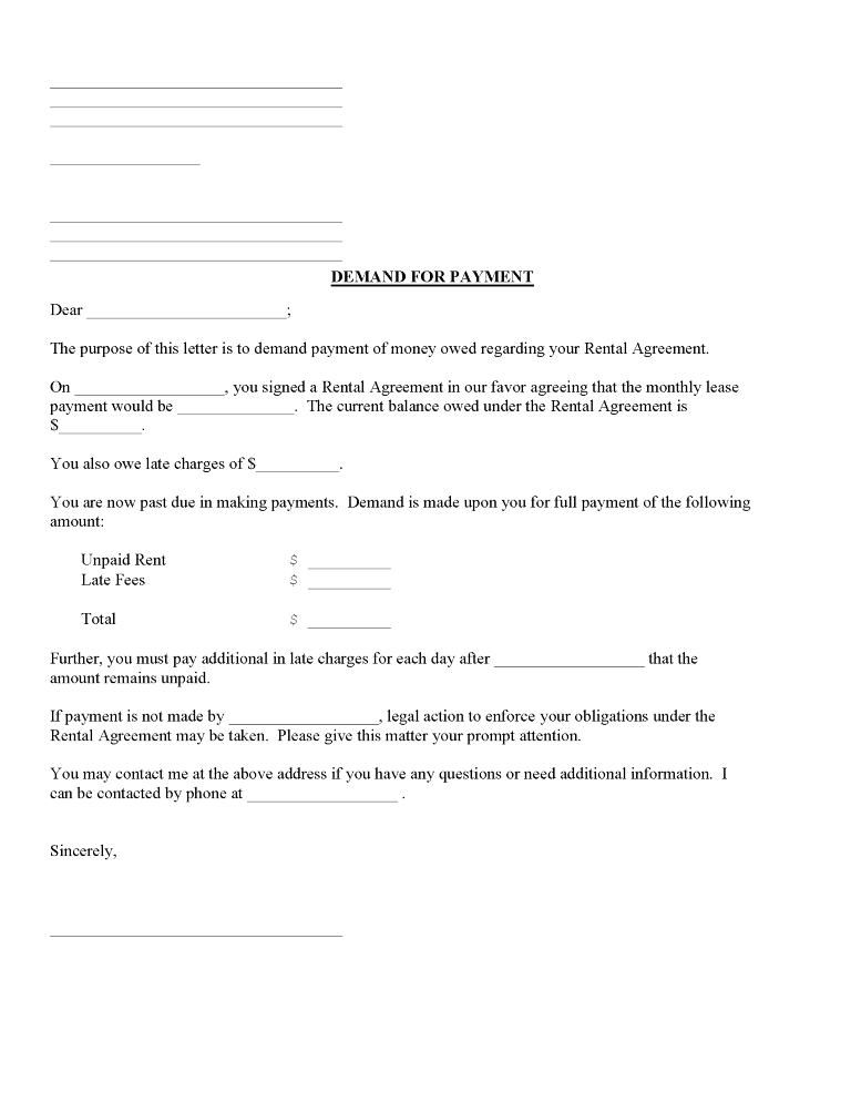 Demand For Rent Payment Form Demand for Rent Payment Form