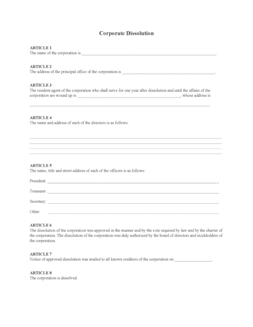 Dissolution of Corporation Form Word - Free Printable Legal Forms