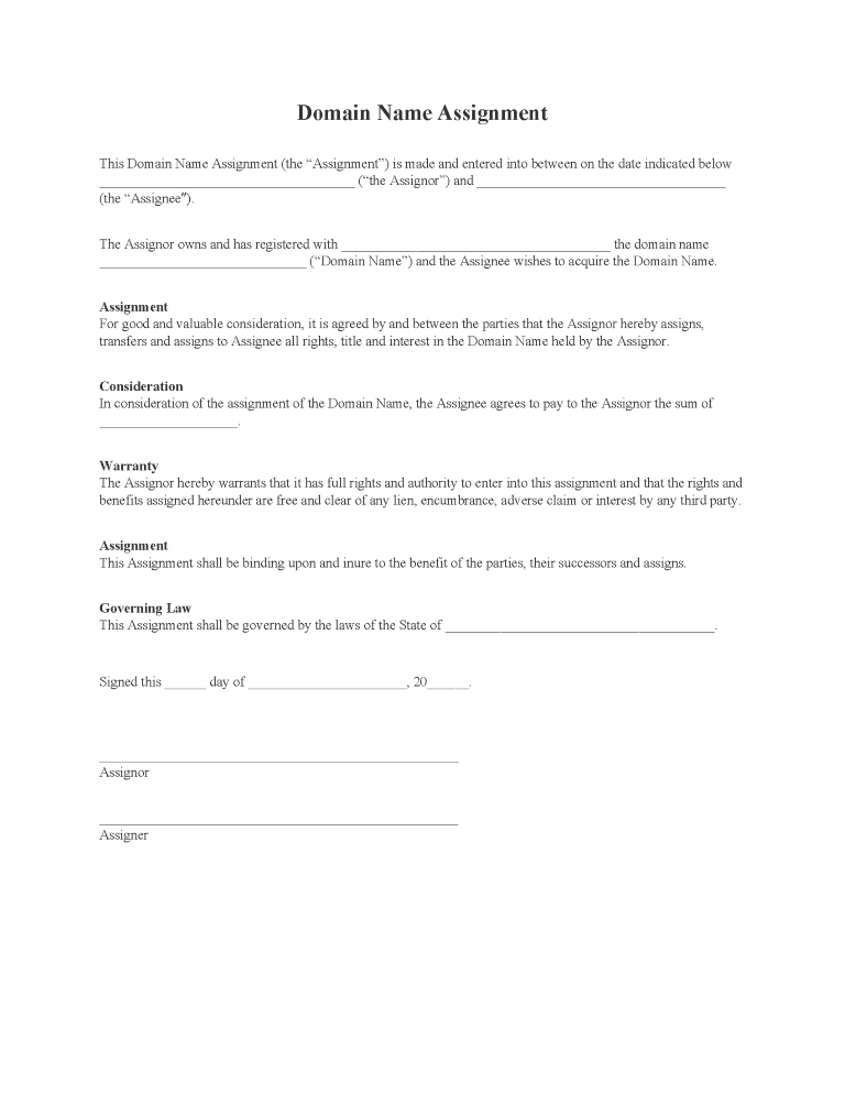Domain Name Assignment Agreement