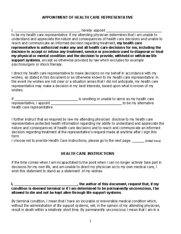 Durable Health Care Power of Attorney Form Durable Health Care Power of Attorney Form