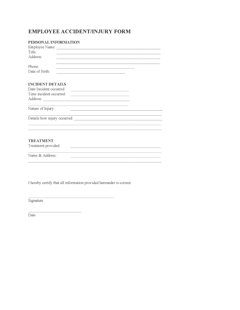 Employee Accident or Injury Report Form Employee Accident or Injury Report Form