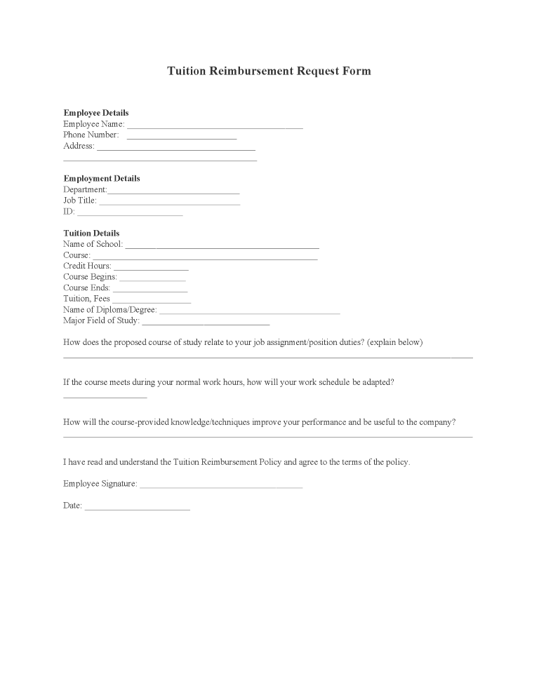 Employee Tuition Reimbursement Form Employee Tuition Reimbursement Form