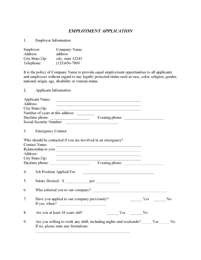 employment application form free printable legal forms