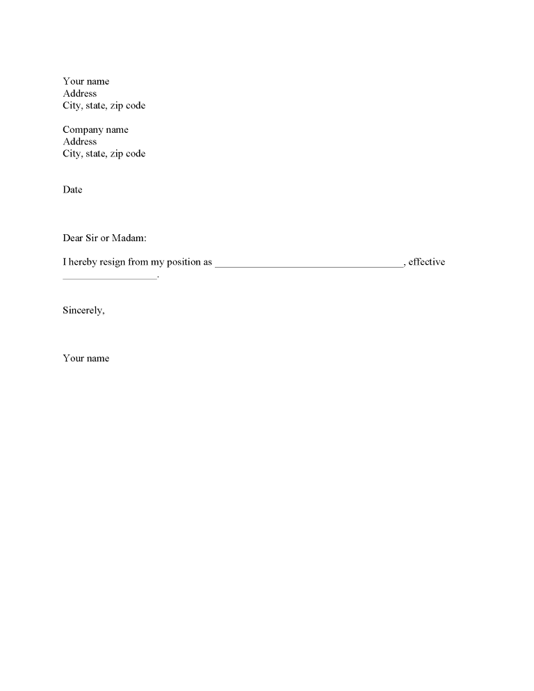 Employment Resignation Letter Employment Resignation Letter