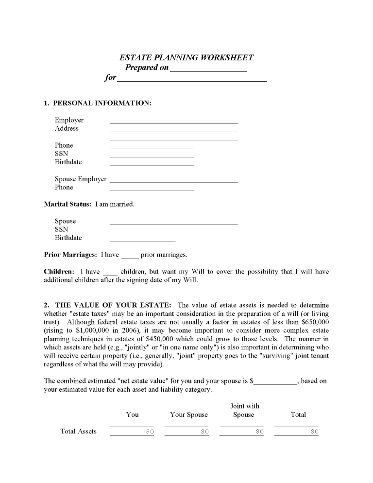 Estate Planning Form For Married Person Estate Planning Form For Married Person