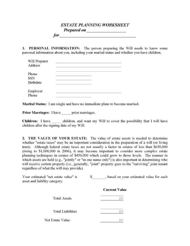 Estate Planning Form For Single Person Estate Planning Form For Single Person