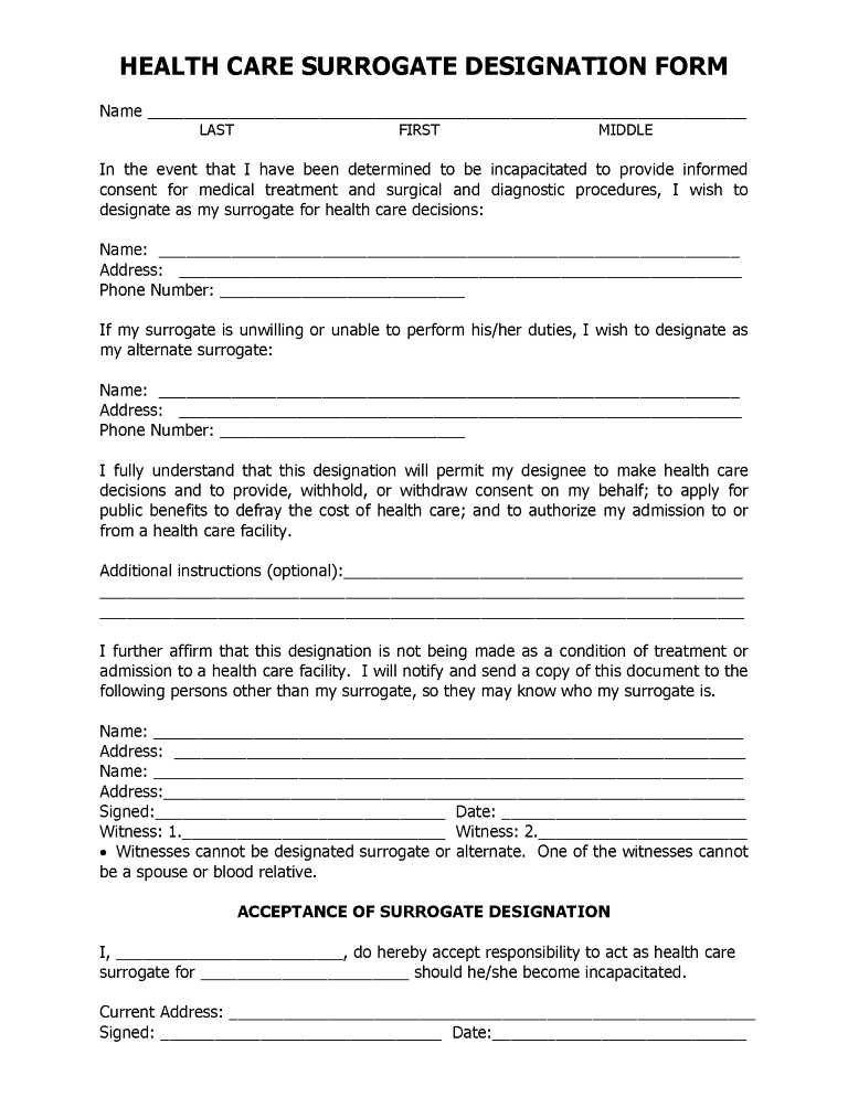 Florida Health Care Power of Attorney Form Florida Health Care Power of Attorney Form