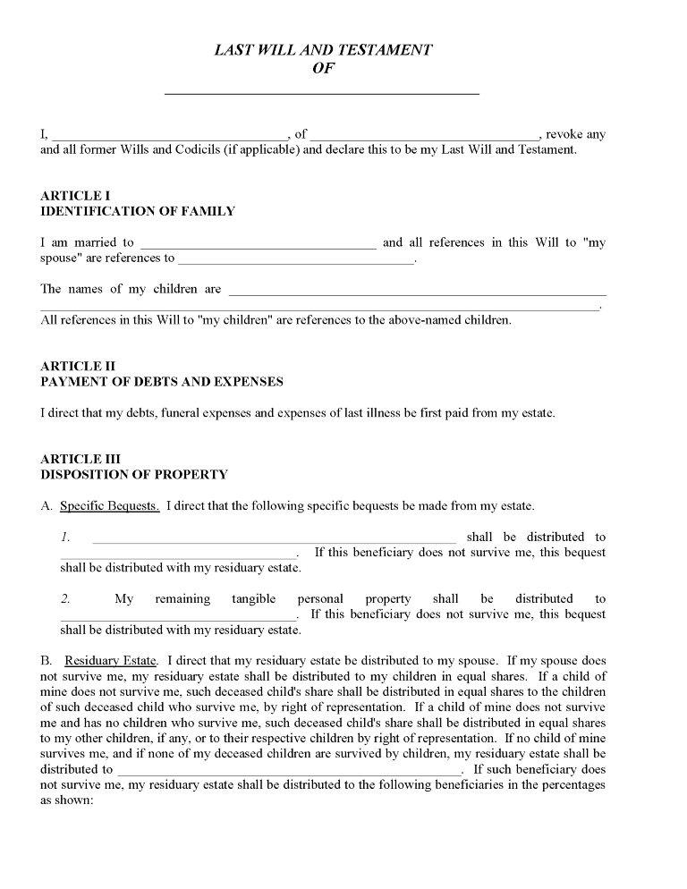 Free Wills Printable Free Wills Printable
