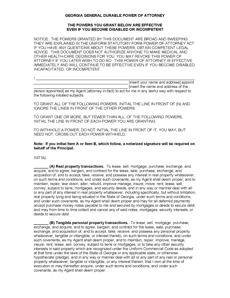 Georgia Financial Power of Attorney Form Georgia Financial Power of Attorney Form