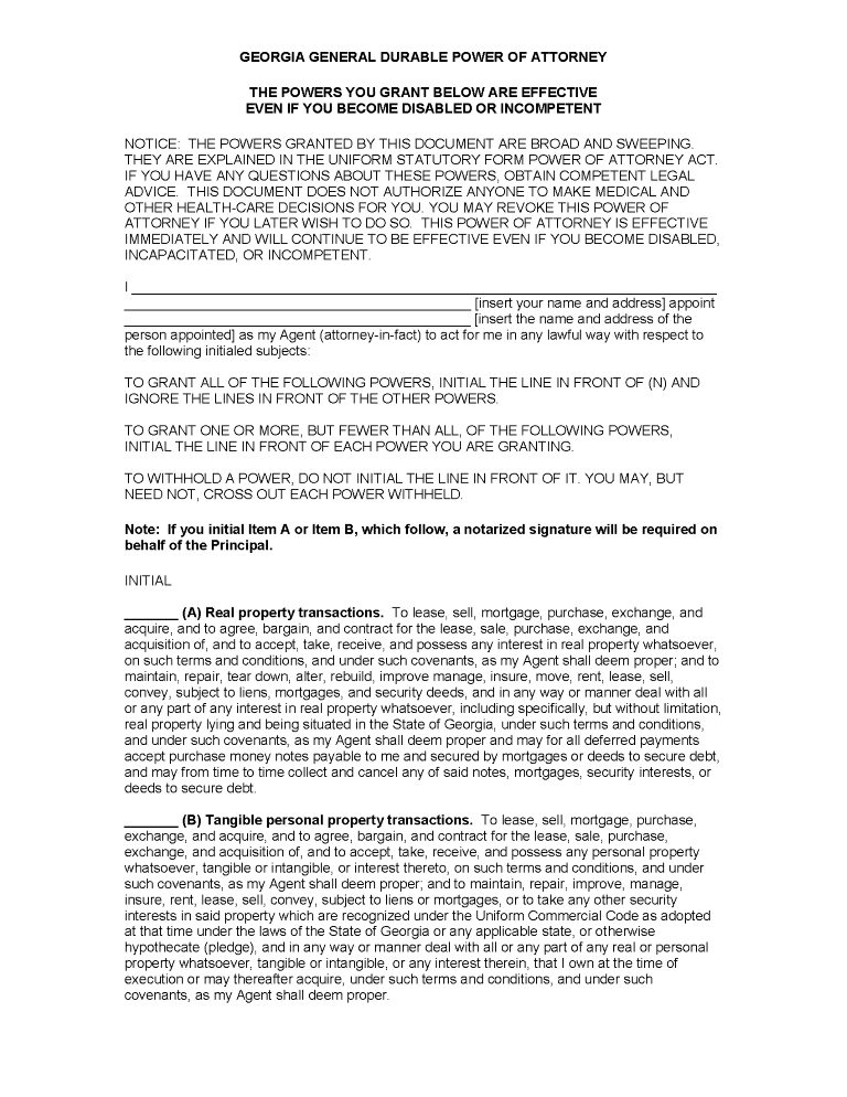 Georgia Power of Attorney Forms Georgia Power of Attorney Forms