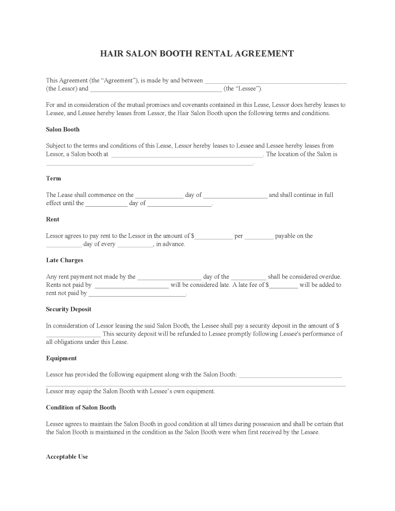 Hair Salon Booth Rental Agreement Hair Salon Booth Rental Agreement