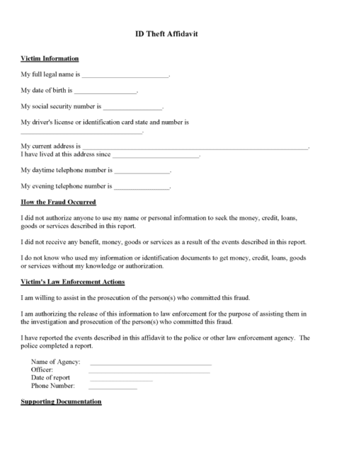 Identity Theft Affidavit Form PDF