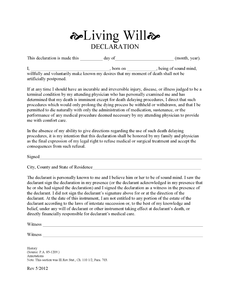 Illinois Advance Directive For Health Care Illinois Advance Directive For Health Care Form